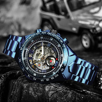 WINNER Gold Transparent Skeleton Automatic Watch for Men Luminous Pointers Luxury Brand Stainless Steel Strap Mechanical Watches