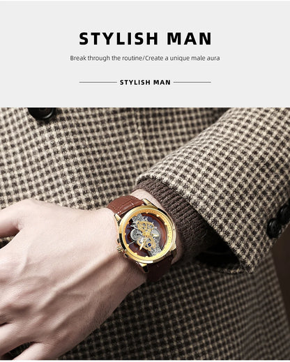 Hot Trendy Fashion Wholesale Men Golden Skeleton Automatic Quartz Wrist Watches Luxury