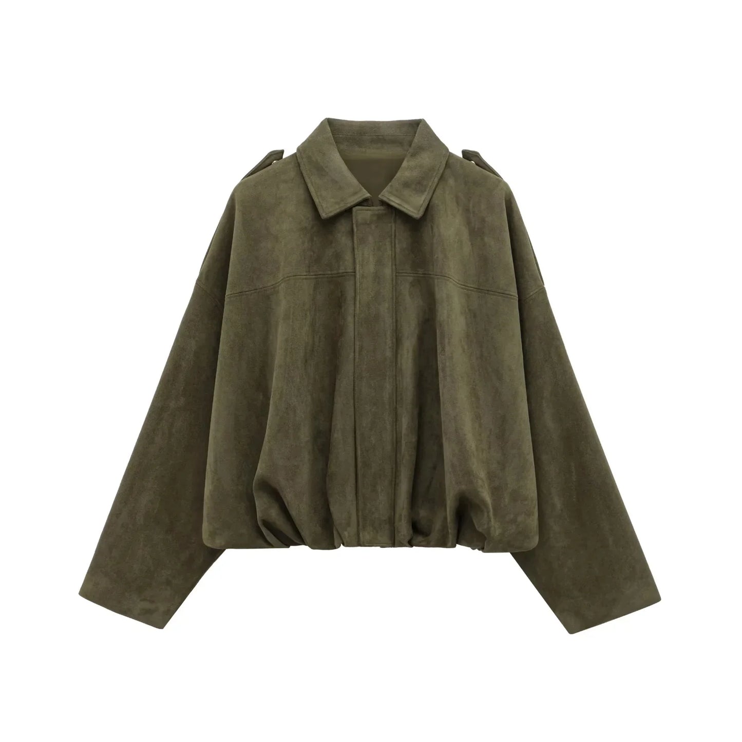 KONDALA Casual Soft Martini Green Bomber Jackets Women Long Lantern Sleeve Oversized Autumn Winter Coats Fashion 2025 Outwears