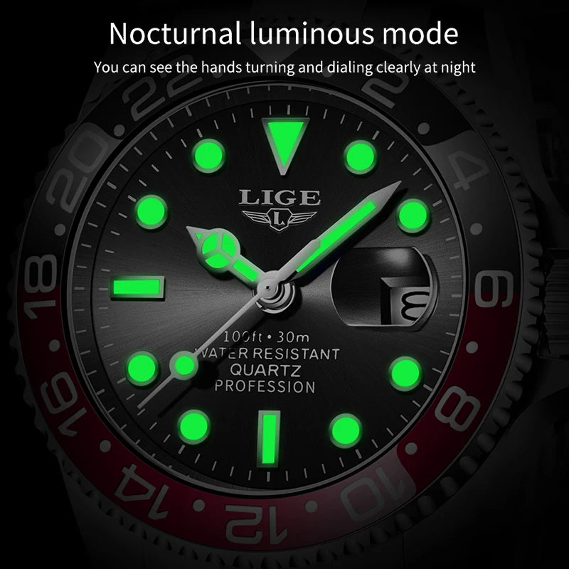 LIGE Top Brand Fashion Mens Watch Business Luxury Quartz Wristwatches Luminous Waterproof Sports Watches Mens Gifts Reloj Hombre