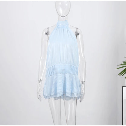 Sexy Halter Ruffles Mini Dress Women Lace Up Sleeveless Backless Beach Party Dresses 2026 Summer Fashion Vacation Lady Robe