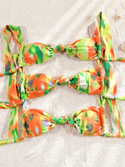ZRTAK Push Up Bikinis Set Two Piece Suit Women Swimsuit 2025 Bathing Suit Sexy Bikini Swimwear Print Beachwear Tied Biquinis