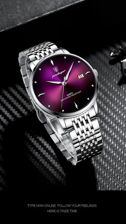 POEDAGAR Luxury Sports Men Watch Waterproof Luminous Stainless Steel Date Wristwatch For Man Quartz Clock Business Men's Watches