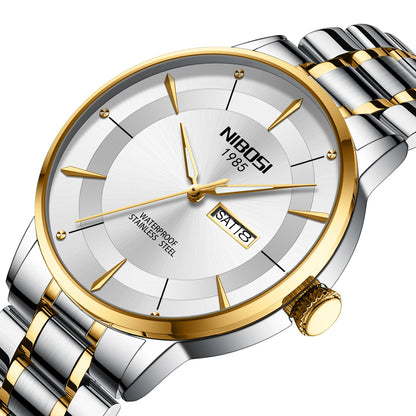 NIBOSI New Mens Watches Week Date Business Analog Quartz Dress Watches for Men Stainless Steel Waterproof Luminous Men Watches