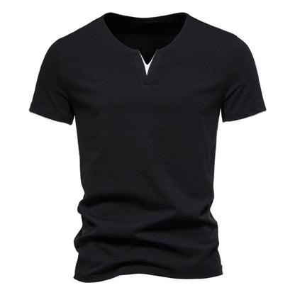 Men's T-shirts Summer Henley V-neck Short Sleeve Casual Solid Color Slim Fit T-shirt Breathable Basic Loose Fitness Sports Top