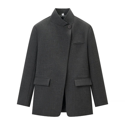 HH Women Fashion Plaid Blazer Coat Stand Collar Long Sleeve Jacket 2026 Spring Trend Casual Office Lady Chic Outerwear