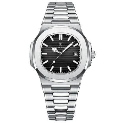 POEDAGAR Square Luxury Men Wristwatch Waterproof Luminous Date Stainless Steel Male Clock Business Sports Quartz Watches For Men