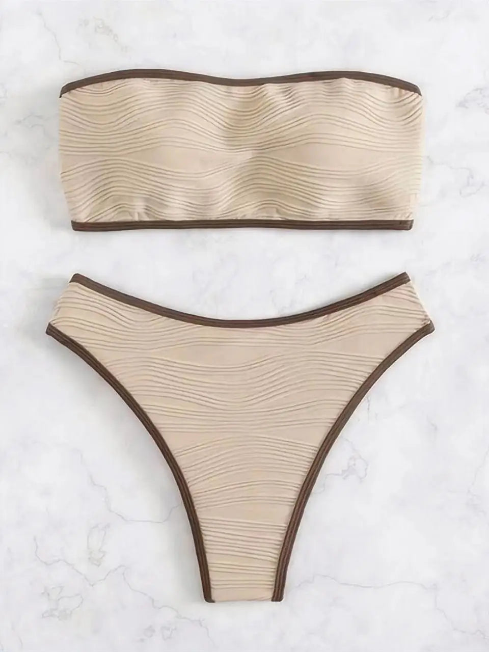 2026 Women Sexy Thong Swimsuit Push Up Swimwear Contrast Binding Bandeau Bikinis Female Bathing Suit Swimming Summer Beachwear