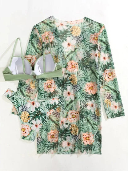 Three Pieces Bikini Set Beach Skirt Tunics For Beach Cover Up Swimsuit Women Ruffle Biquini Bathing Suit Summer Beach Wear
