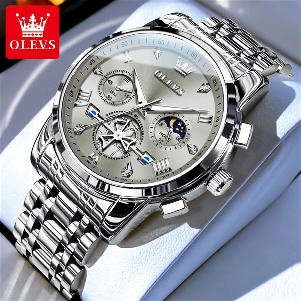 OLEVS 2856 Original Watches Man Multifunctional Chronograph Quartz Watch Waterproof Luminous Moon Phase Watches For Man Reloj