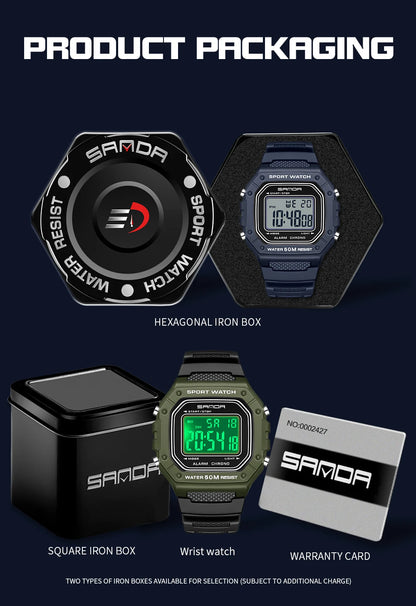 SANDA 2156 Fashion Mens Watch Military Water Resistant Sport Watches Army Big Dial Led Digital Wristwatches Stopwatches For Male