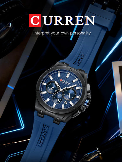CURREN 8487 Casual Men's Quartz Wristwatch Multifunctional Chronograph Calendar Outdoor Sports Luminous Fashion Watches for Man