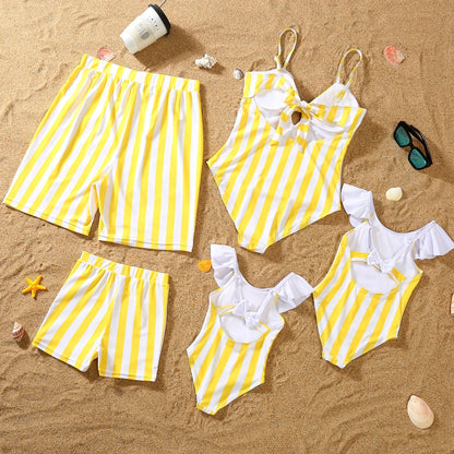 Mother and Daughter Matching Clothes Swimsuit 2026 New Family Swimwear Ruffles One-Piece Suit Swimming Shorts Vacation Beachwear