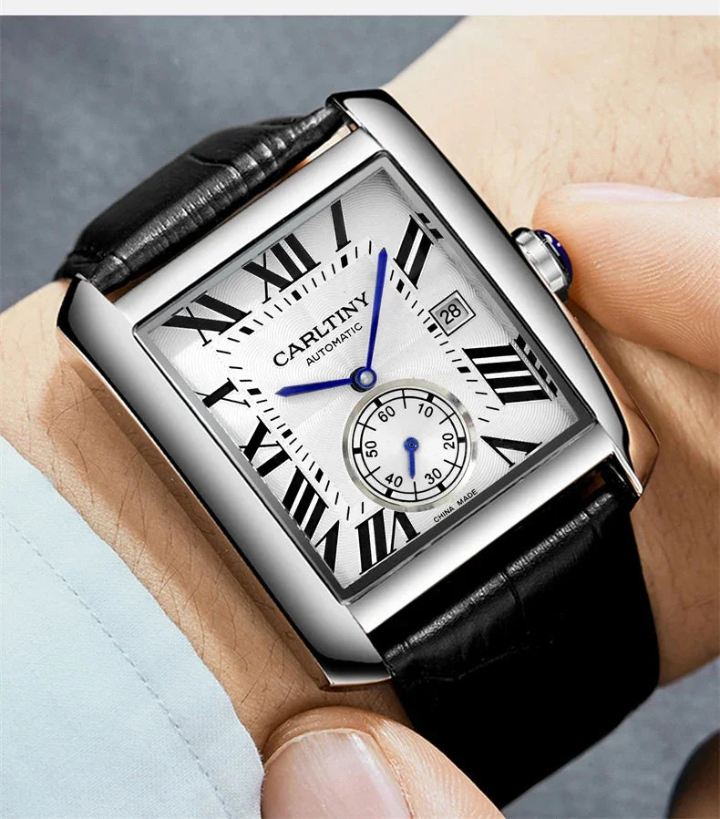 Luxury Automatic Watch Men Mechanical Wristwatches Top Brand Dress Watches Square Stainless Steel Waterproof Clock CARLTINY 2023