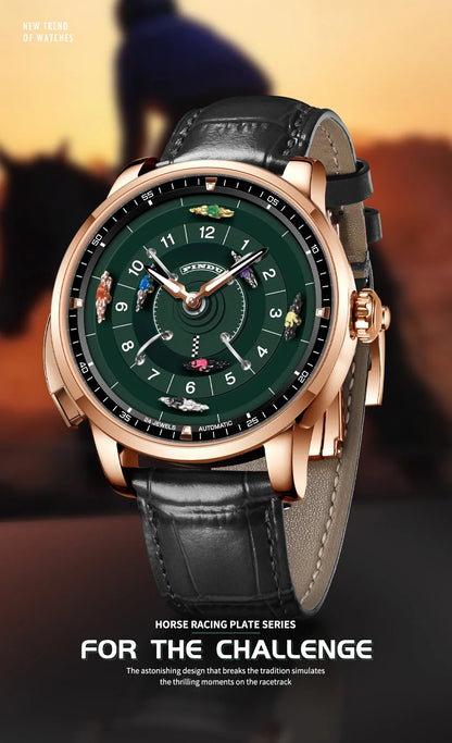 PINDU New Original Design Competitive Horse Racing Watches NH35A Sapphire Stainless Steel Luminous Leather Mechanical Watch Men