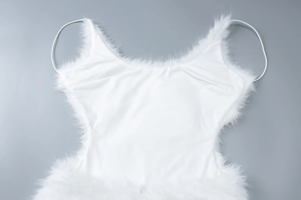 Ladies Summer Feather New Fashion Birthday Party Dress Women Sleeveless Backless Mini Dresses Woman Clothes Club Streetwear 2025