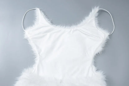 Ladies Summer Feather New Fashion Birthday Party Dress Women Sleeveless Backless Mini Dresses Woman Clothes Club Streetwear 2025