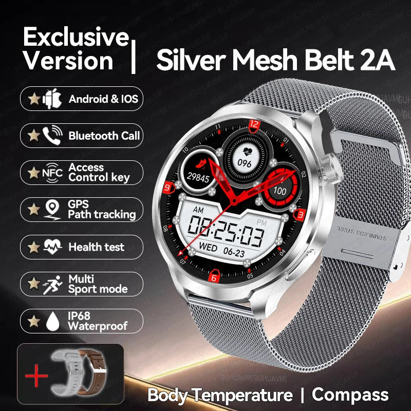 New 1.85"AMOLED NFC GPS Smart Watches For man IP68 Waterproof Blood Pressure Body Temperature Sport Fitness tracker Smart Watch