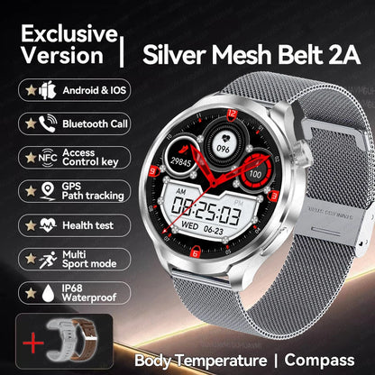 New 1.85"AMOLED NFC GPS Smart Watches For man IP68 Waterproof Blood Pressure Body Temperature Sport Fitness tracker Smart Watch