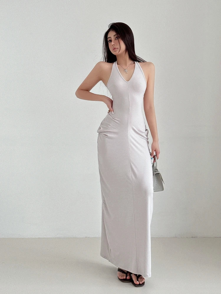 Racerback Tank Top Dresses Chest Large Waist Fold Black Sexy Dress Elegant For Women Fashion Sexy Women Robe 2024 New 4BMV