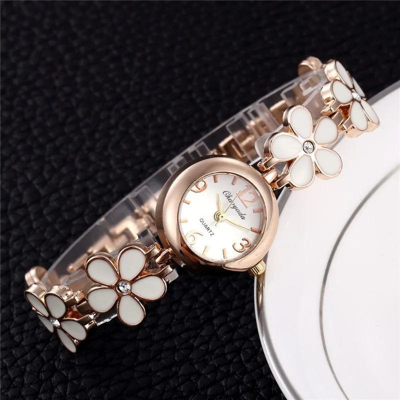 Top Brand Luxury Women's Watches Fashion Flower Bracelet Rose Gold Ladies Quartz Wristwatch Elegant Female Clock montre femme