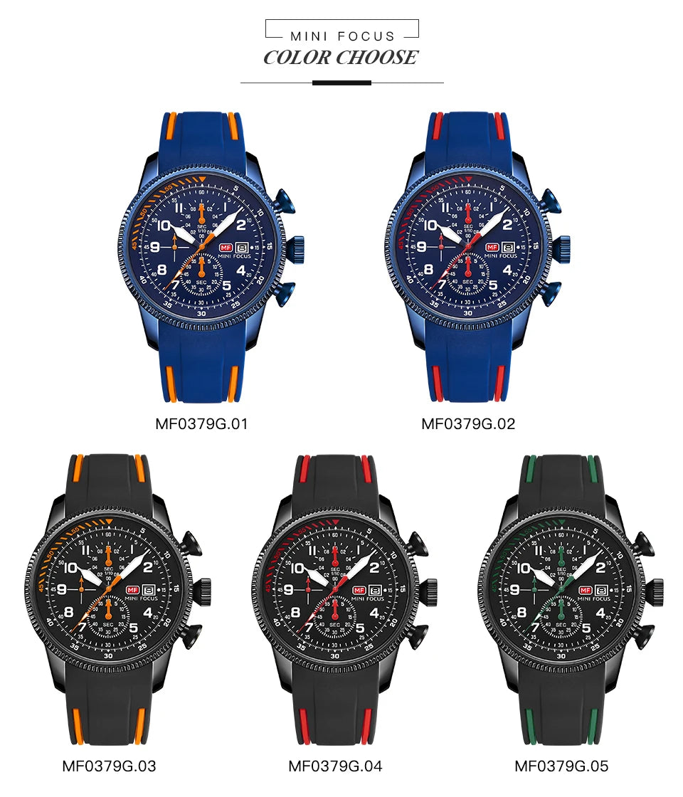MINI FOCUS Electronic Quartz Mens Watches Auto Date Wristwatch Water Resistant Clock Gift for Men relogio masculino 0379G