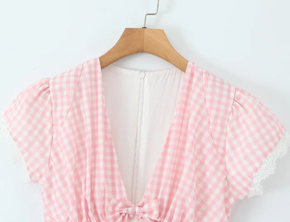 YENKYE Sweet Cute White Mini Dress For Pretty Girl Elegant A-line Bow V Neck Summer Dresses Party Robe Vacation Vestidos 2025