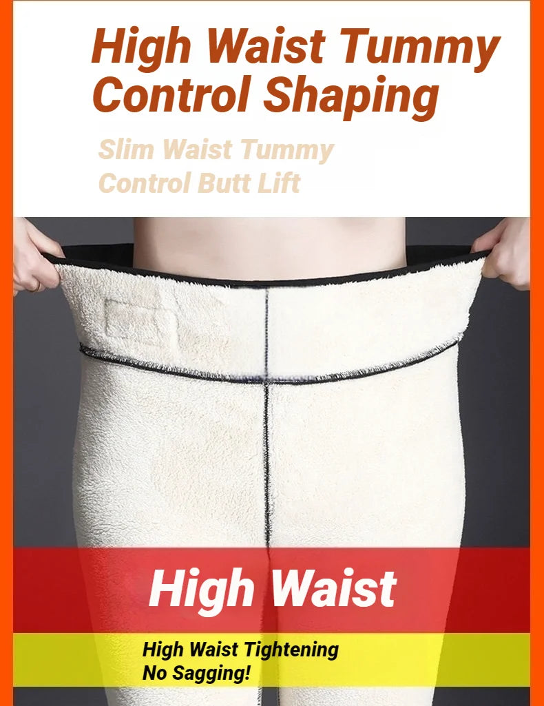 Women Thermal Leggings Winter Warm Sexy Elastic Translucent Pantyhose Female Fleece High Waist Slim Thicken Tight Pants Black