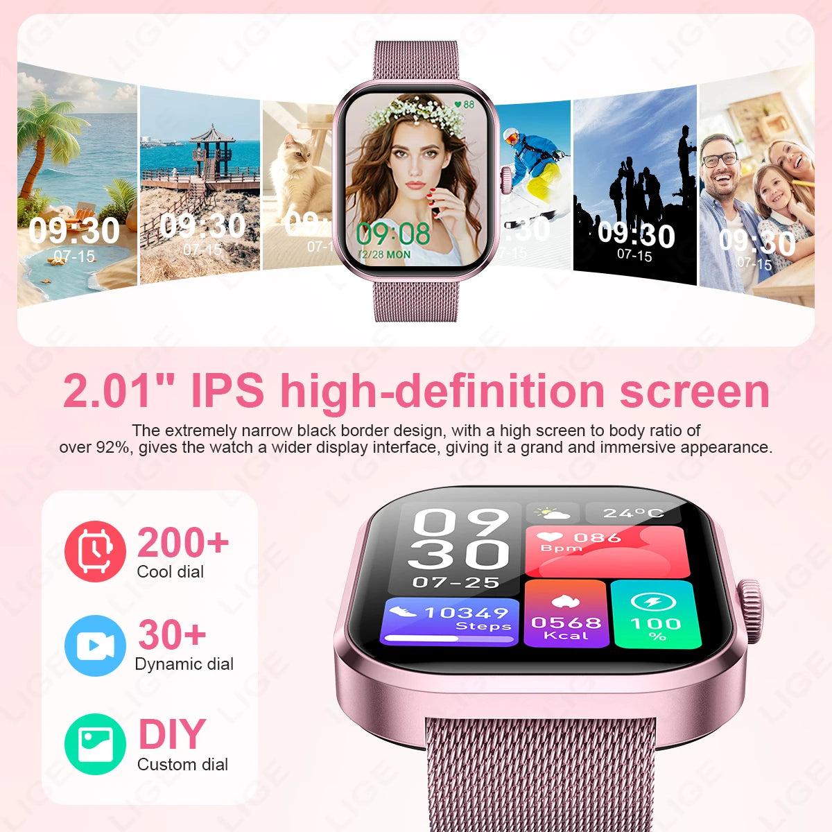 LIGE Fashion Smart Watches Women Bluetooth Call Women‘s Health Monitor Heart Rate Blood Pressure Fitness Digital Smartwatch Men