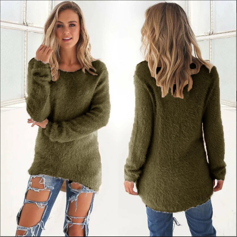 2025 Plus Size Women Warm Sweaters Solid Color O Neck Loose Knitted Pullover Long Sweater Casual Blouse Lady Oversize Clothing