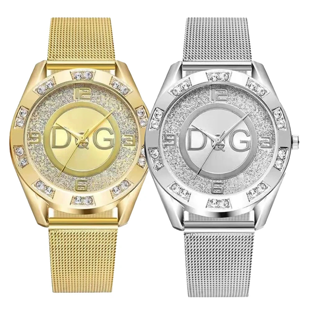 Fashion  Starry Sky Diamond encrusted Women's Watch Casual Stainless Steel Gold Mesh Strap Women's Dress Watches