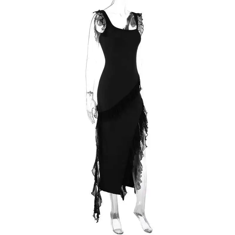 Giyu Sexy Ruffles Summer Dress 2025 Women Clothing Elegant Holiday Club Evening Party Dresses Slash Neck Split Bodycon Long Robe