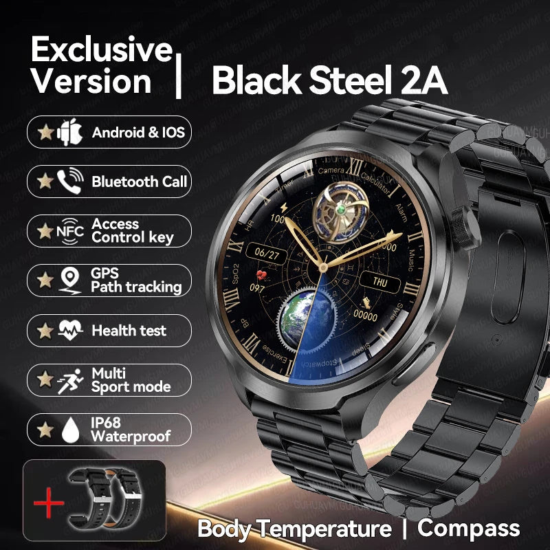 New 1.85"AMOLED NFC GPS Smart Watches For man IP68 Waterproof Blood Pressure Body Temperature Sport Fitness tracker Smart Watch