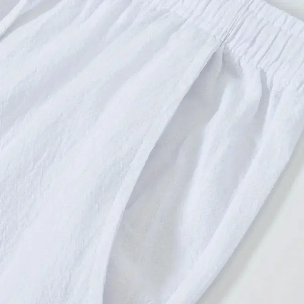 Men's Cotton Linen Pant Loose Breathable Elastic Waist Pants Solid Color Casual Jogging Fitness Trousers Summer Sports Sweatpant