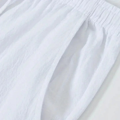 Men's Cotton Linen Pant Loose Breathable Elastic Waist Pants Solid Color Casual Jogging Fitness Trousers Summer Sports Sweatpant