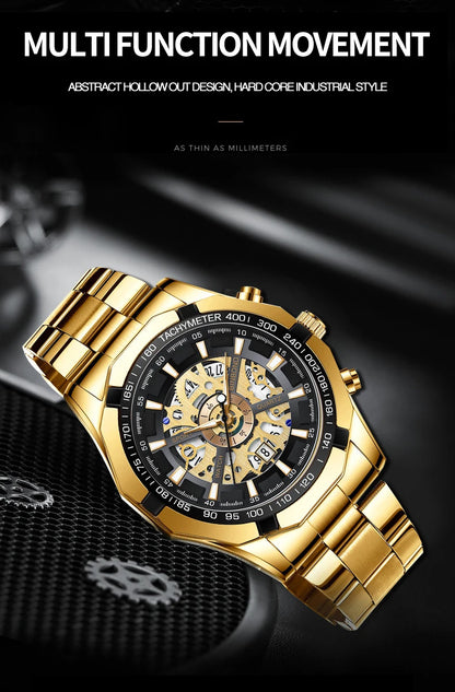 BINBOND S033 Luxury Hollow Non-Mechanical Business Quartz Men Watches 30M Waterproof Trendy Hollow Design Classics Men Watches