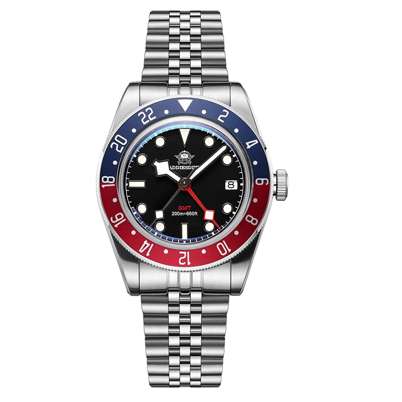 ADDIESDIVE Luxury GMT515-24H Men's Watch Diver 200m Bubble Mirror Glass BGW9 Super Luminous Stainless Steel Men's Analog Watches