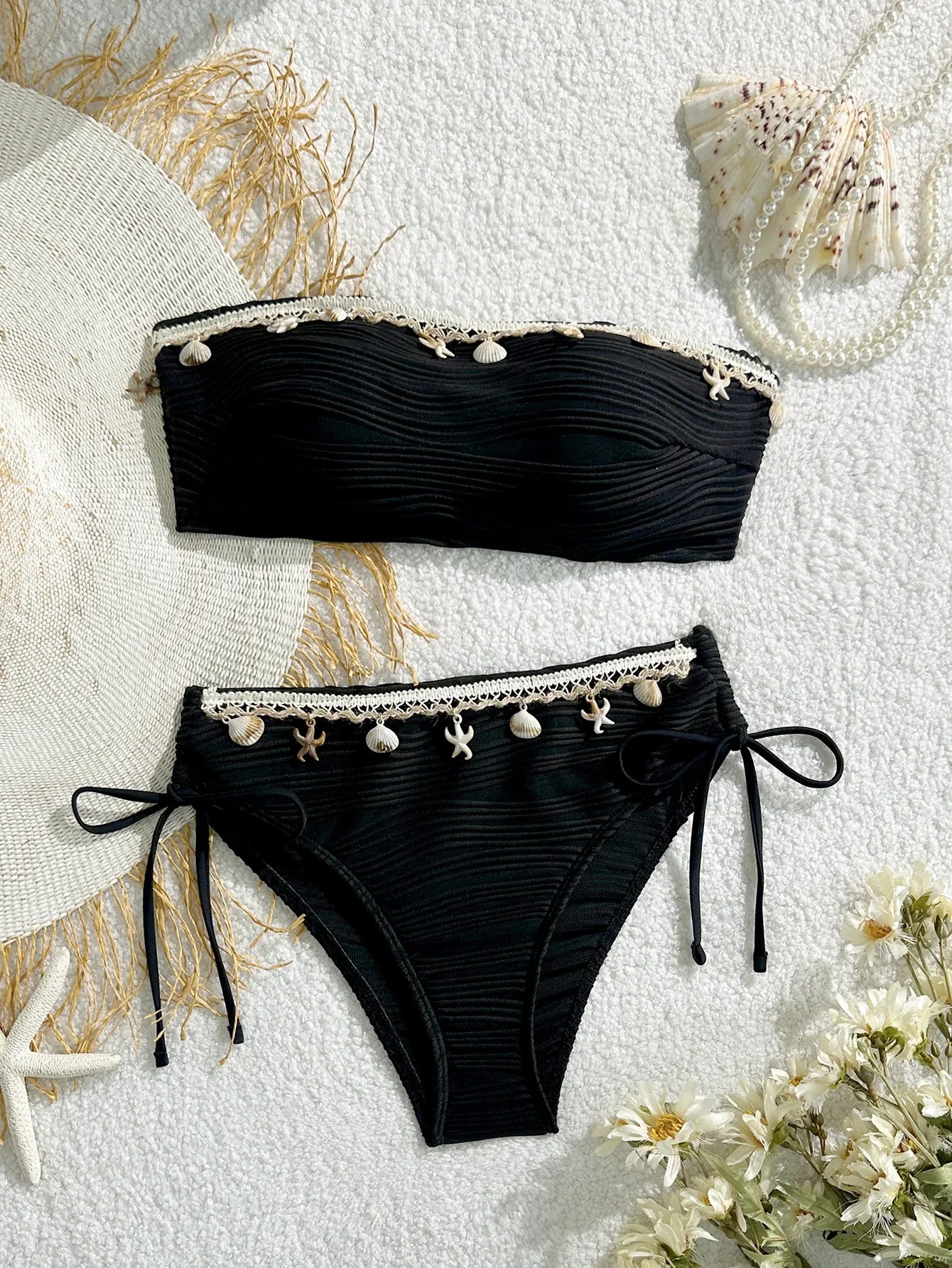 XS - XL Bandeau Wrinkled High Cut Bikini Women Swimwear Female Swimsuit Two-pieces Bikini Set Shell Bather Bathing Suit Swim