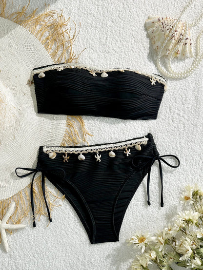 XS - XL Bandeau Wrinkled High Cut Bikini Women Swimwear Female Swimsuit Two-pieces Bikini Set Shell Bather Bathing Suit Swim