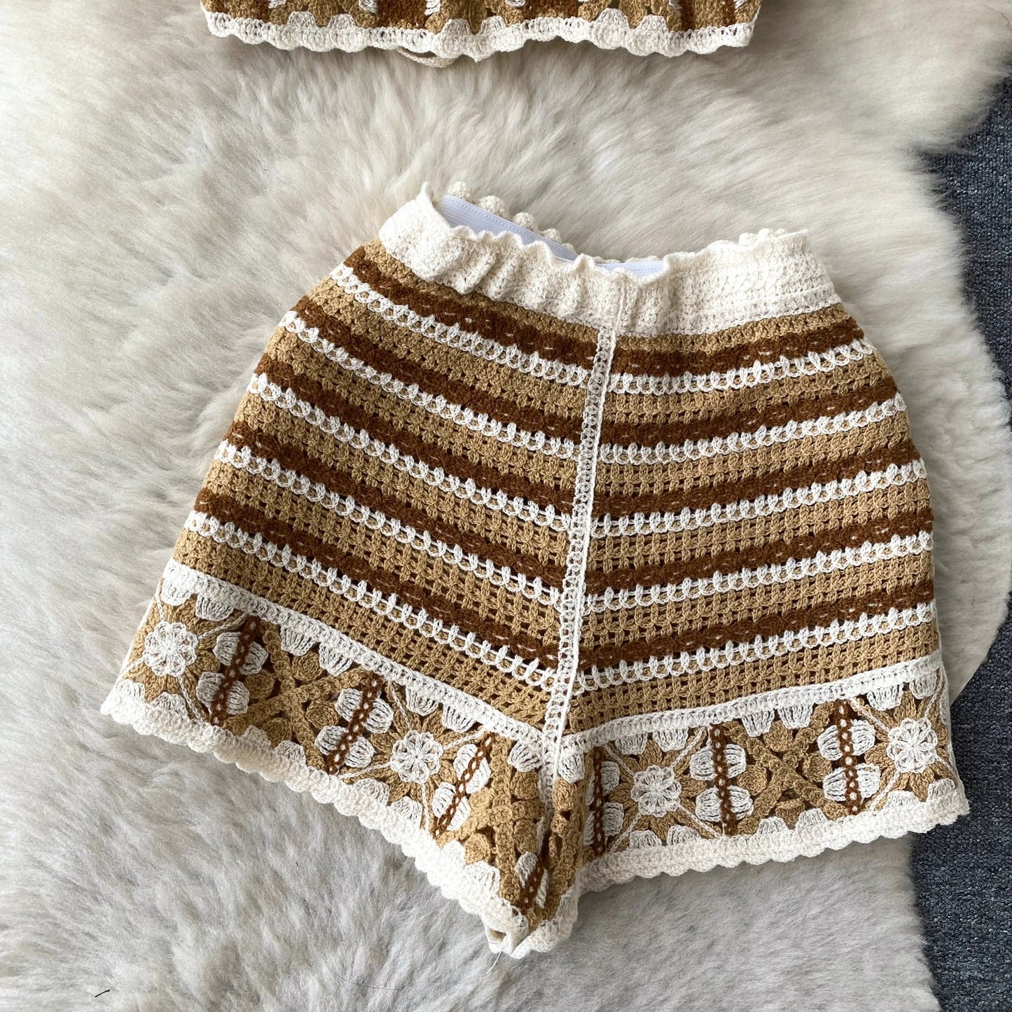 SINGREINY Summer Knit Beach Suit Women Short Camisole+ Hollow Out Wide Leg Shorts Fashion Vacation Stripe Casual Two Pieces Sets