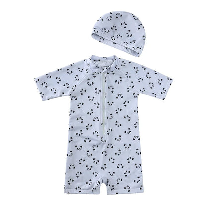 Girls Cute Backless Floral One-piece Swimsuit Baby Bikini Swimwear with hat Sun-proof Beach Vacation Toddlers Kids Chic Swimsuit