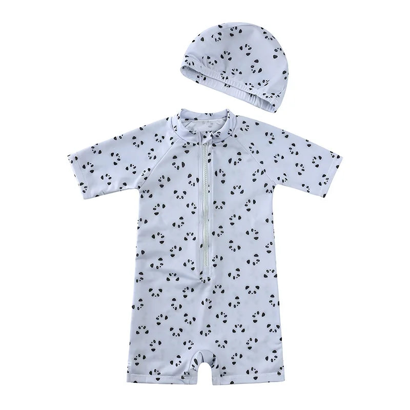 Girls Cute Backless Floral One-piece Swimsuit Baby Bikini Swimwear with hat Sun-proof Beach Vacation Toddlers Kids Chic Swimsuit