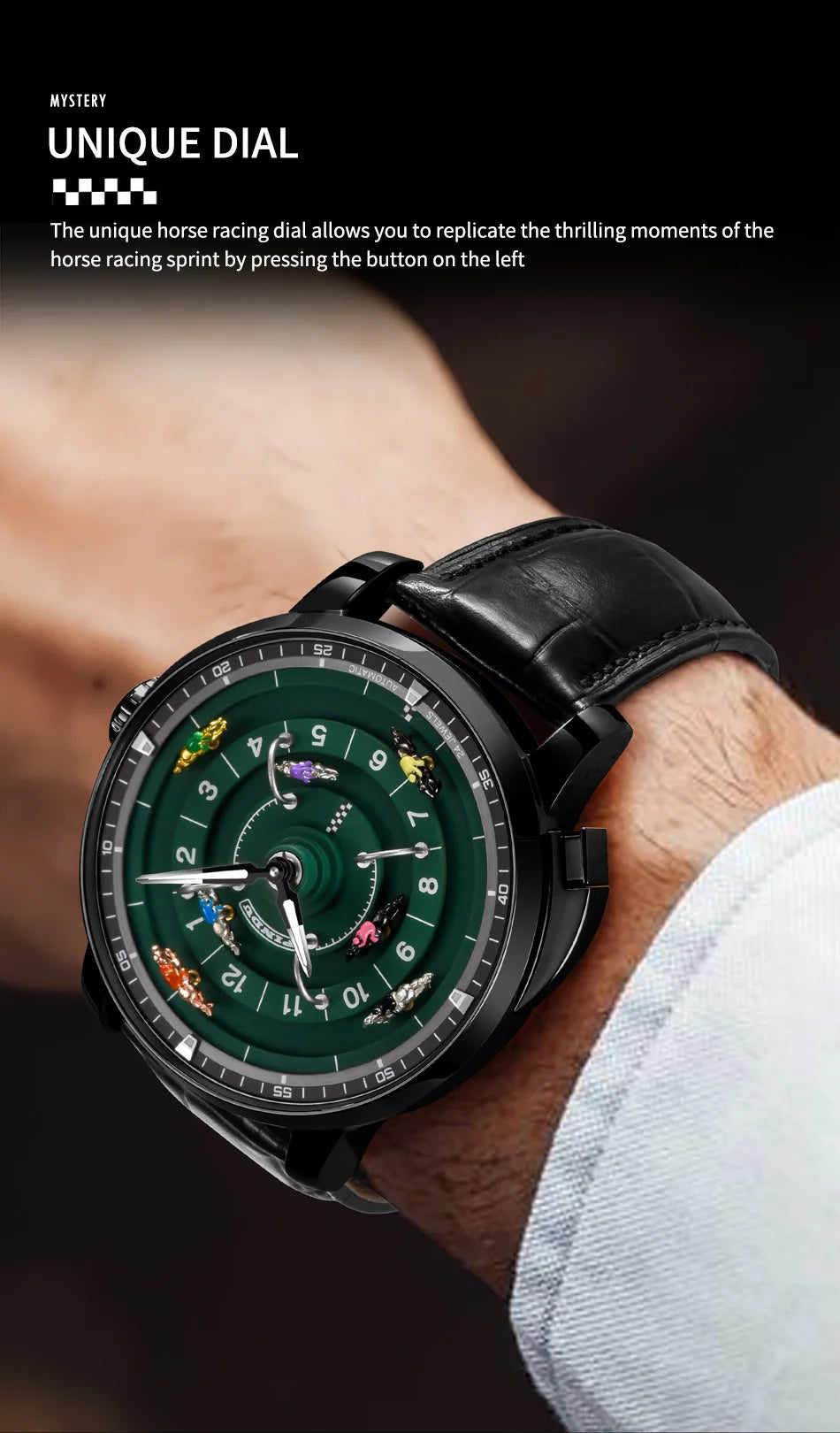 PINDU New Original Design Competitive Horse Racing Watches NH35A Sapphire Stainless Steel Luminous Leather Mechanical Watch Men