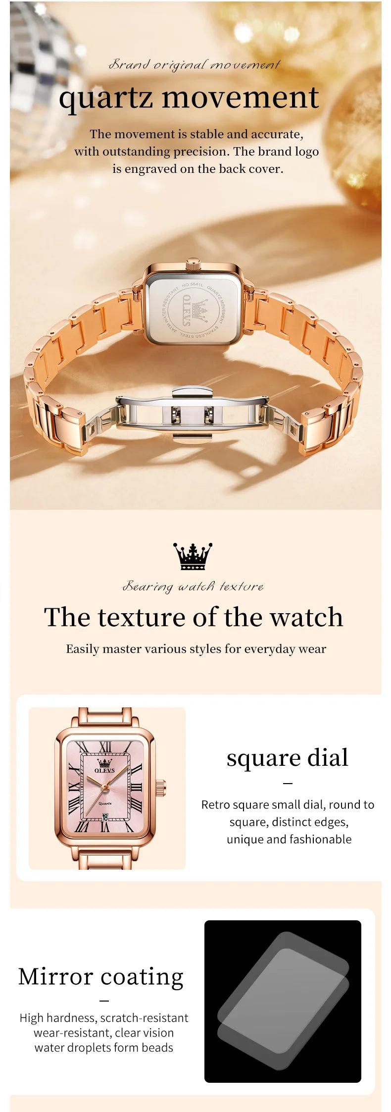 OLEVS 5641 Ladies Watch Fashion Luxury Original  Square Quartz Watch Waterproof Luminous Automatic Date Watches For Woman Gifts