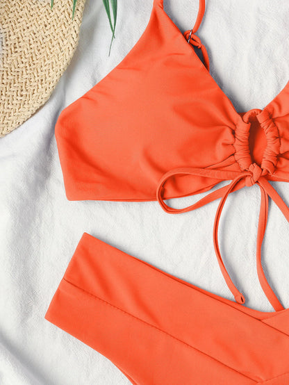 New High Elastic Bikini Set for 2025 Summer Two Pieces Solid Color Lace-up Sexy Women Swimsuit Beach Bathing Suit Swimwear
