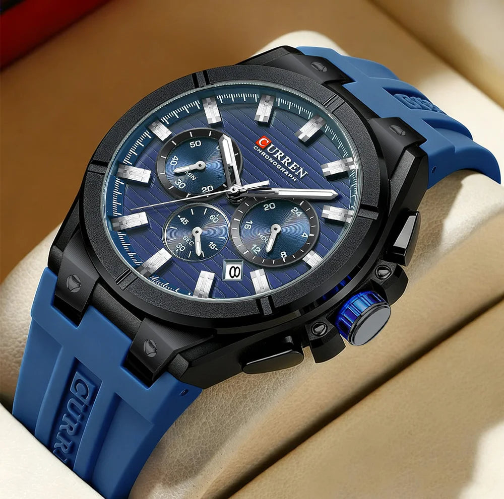 CURREN 8487 Casual Men's Quartz Wristwatch Multifunctional Chronograph Calendar Outdoor Sports Luminous Fashion Watches for Man