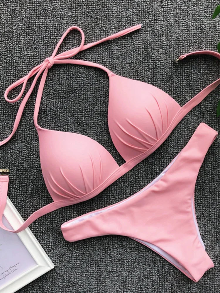 2025 Halter Bra Cup Bikini Women Swimsuit Female Push Up Swimwear Two Pieces Bikini set Brazilian Bather Bathing Suit Swim Lady