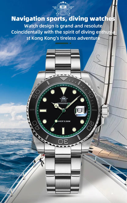 ADDIESDIVE Men's Watch BGW9 Super Luminous 316L Stainless Steel 20Bar Diving Quartz Steel Watches
