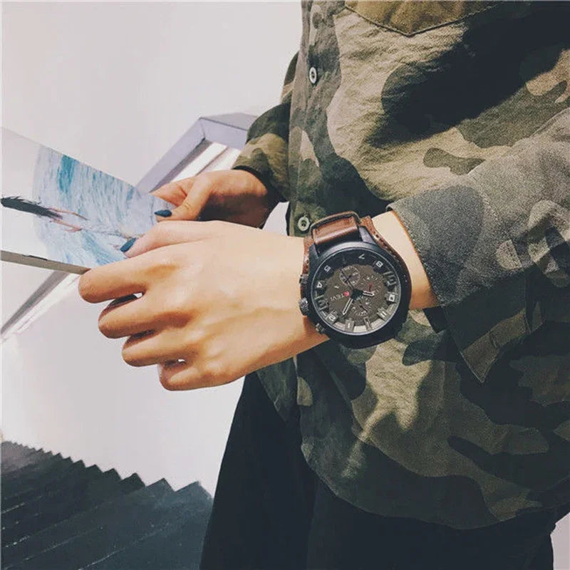 Retro Men's Watches High-end Luxury Man Watch PU Leather Strap Date Business Quartz Watch Big Dial Military tactical Wristwatch