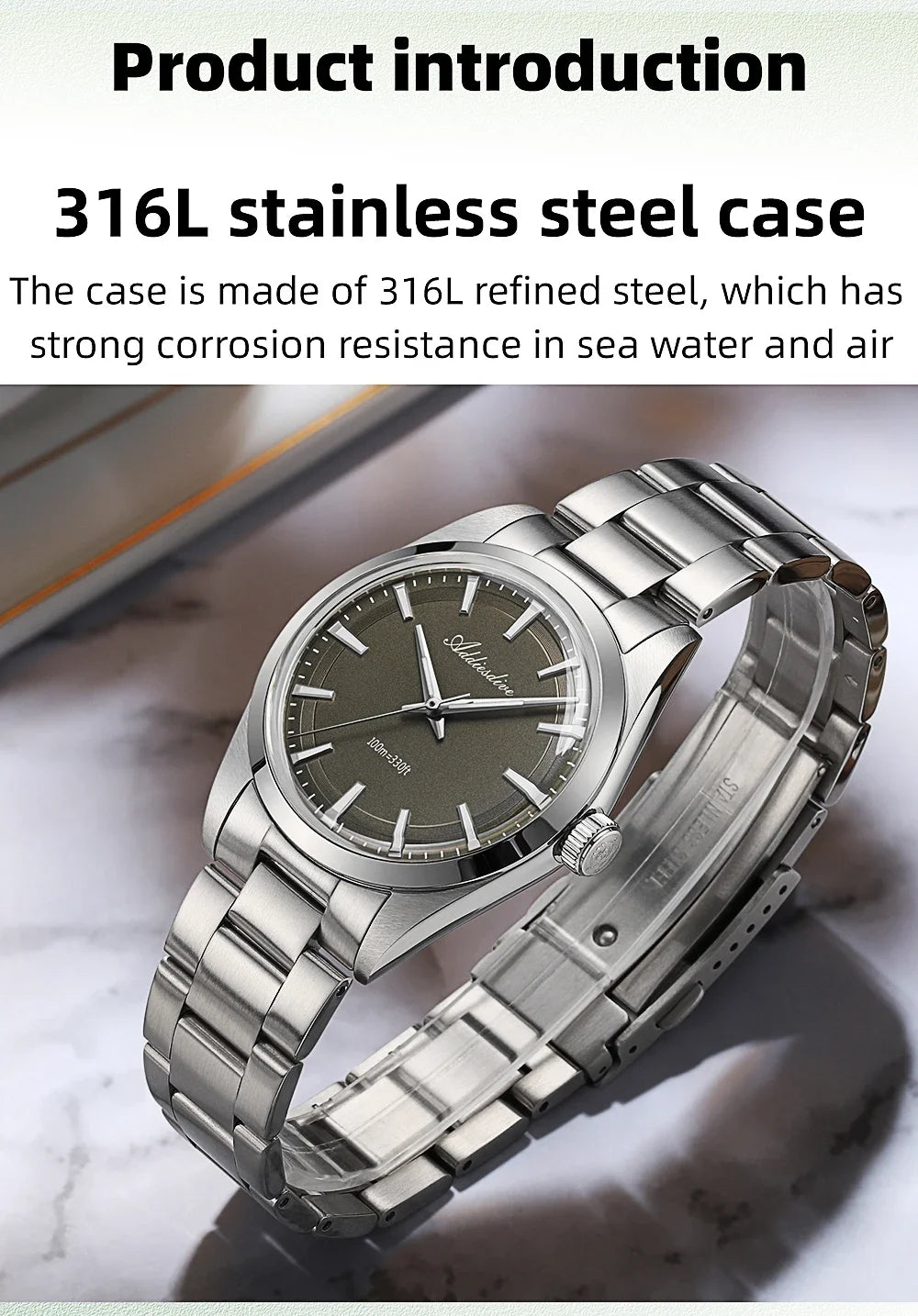 ADDIESDIVE Hot Sale AD2066 Mens Watch 36mm Bubble Mirror Glass Mint Green Quartz Watches Waterproof Luxury Stainless Steel Clock